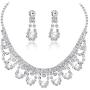 PLMM Collection Drop Pearls Necklace Earrings Set Rhinestones Elegant Classic Wedding Bridesmaid Bride Bridal