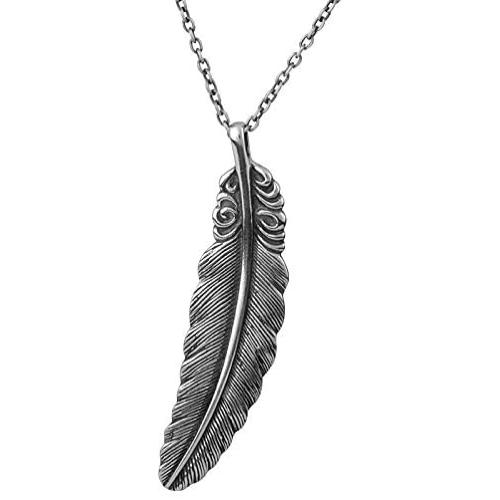 PZ Paz Creations 925 Sterling Silver Pendant Necklace For Men | Feather Textured Design With 22'' Italian Rolo Chain | Hypoallegenic Made In Israel