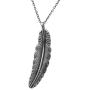 PZ Paz Creations 925 Sterling Silver Pendant Necklace For Men | Feather Textured Design With 22'' Italian Rolo Chain | Hypoallegenic Made In Israel