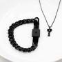 Uloveido Titanium Steel Key Pendant Necklace and Square Lock Bangle Bracelet Set for Couples Valetines Gifts