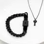 Uloveido Titanium Steel Key Pendant Necklace and Square Lock Bangle Bracelet Set for Couples Valetines Gifts Uloveido Titanium Steel Key Pendant Necklace and Square Lock Bangle Bracelet Set for Couples Valetines Gifts