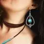 Bohemian Turquoise Pendant Long Choker Suede Choker Necklace with Vintage Turquoise Statement Dangle Earrings for Women Bohemian Turquoise Pendant Long Choker Suede Choker Necklace with Vintage Turquoise Statement Dangle Earrings for Women