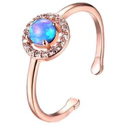 The Woos Rose Gold Plated Opal Ring Adjustable Dainty Round Fire Multicolor Charm Opal Stacking Rings Copper Paved with Crystal Couple Engagement Rings for Women Girl Wedding Party Jewelry