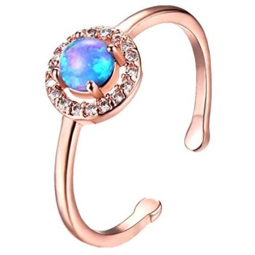 The Woos Rose Gold Plated Opal Ring Adjustable Dainty Round Fire Multicolor Charm Opal Stacking Rings Copper Paved with Crystal Couple Engagement Rings for Women Girl Wedding Party Jewelry