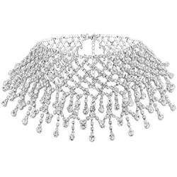 Nicute Festival Rhinestone Choker Necklace Full Crystal Silver Necklaces Chain Summer Club Neck Jewelry Accessories for Women and Girls