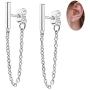 Bar Chain Earrings - Sterling Silver Hypoallergenic Bar Stud Earrings Dangle Earrings Minimalist Drop Earrings Threader Earrings Piercing Jewelry Gifts for Women Girls