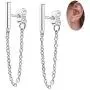 Bar Chain Earrings - Sterling Silver Hypoallergenic Bar Stud Earrings Dangle Earrings Minimalist Drop Earrings Threader Earrings Piercing Jewelry Gifts for Women Girls