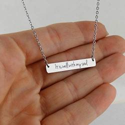 It Is Well With My Soul - Engraved Stainless Steel Horizontal Bar Necklace with 18'' Chain