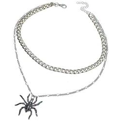 yiwushidaili Vintage Gothic Spider Earrings Necklace Set Punk Style Black Spider Insect Animal Chain Pendant Necklace Dangle Earrings Halloween Party Spider Jewelry for Men Women