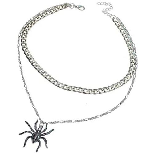 yiwushidaili Vintage Gothic Spider Earrings Necklace Set Punk Style Black Spider Insect Animal Chain Pendant Necklace Dangle Earrings Halloween Party Spider Jewelry for Men Women