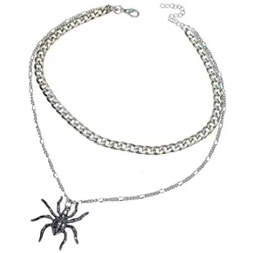 yiwushidaili Vintage Gothic Spider Earrings Necklace Set Punk Style Black Spider Insect Animal Chain Pendant Necklace Dangle Earrings Halloween Party Spider Jewelry for Men Women