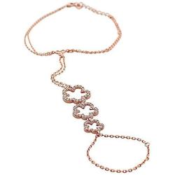 925 Sterling Silver Flower Clover White CZ Hand Jewelry Ring Link Chain Bracelet