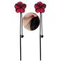 Trendy Red Green Poppy Flower Black Long Line Bar Tassel Earrings for Women Charm Drop Dangle Earring Jewelry (Red)