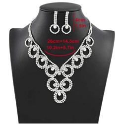 Masiter Rhinestone Necklace Crystal Earrings Glitter Tennis Chain 2Pcs Wedding Bridal Bridesmaid Costume Jewelry Set for Women and Girls