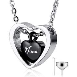 HQ Personalized Engraving Custom Stainless Steel Double Heart Black Pendant Cremation Urn Necklace for Ashes Keepsake Memorial
