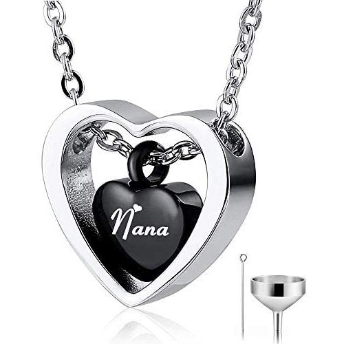 HQ Personalized Engraving Custom Stainless Steel Double Heart Black Pendant Cremation Urn Necklace for Ashes Keepsake Memorial