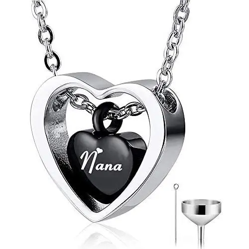 HQ Personalized Engraving Custom Stainless Steel Double Heart Black Pendant Cremation Urn Necklace for Ashes Keepsake Memorial HQ Personalized Engraving Custom Stainless Steel Double Heart Black Pendant Cremation Urn Necklace for Ashes Keepsake Memorial