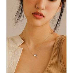 Cute Cat Necklace Crystal Ball Pendant Choker Necklace for Women Teens Girls S925 Sterling Silver Small Polished CZ Diamond Cluster Charm Chain 18'' Hypoallergenic Lovely Jewelry