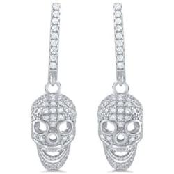 Sterling Silver Cz Skull Dangle Earrings - 23mm