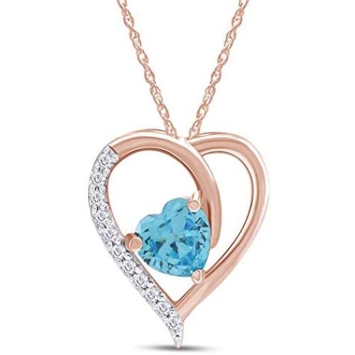 Jewel Zone US Simulated Aquamarine Heart Pendant Necklace 14k Gold Over Sterling Silver