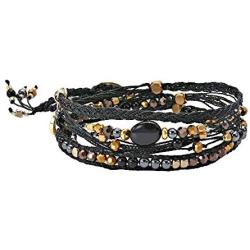 AeraVida Beautifully Vibrant Simulated Black Onyx Round Cotton Rope Wrap Bracelet