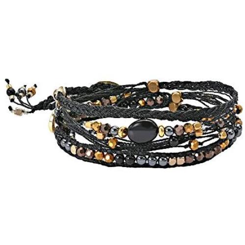 AeraVida Beautifully Vibrant Simulated Black Onyx Round Cotton Rope Wrap Bracelet