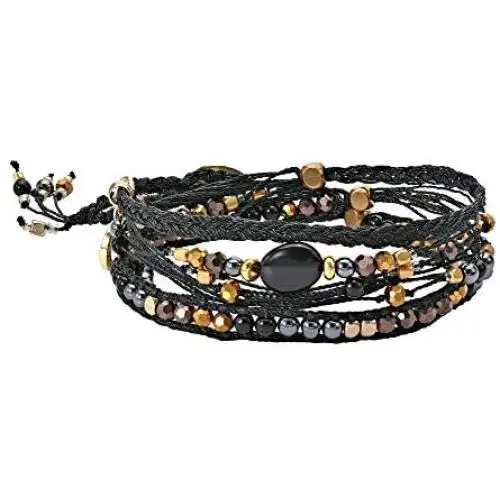AeraVida Beautifully Vibrant Simulated Black Onyx Round Cotton Rope Wrap Bracelet AeraVida Beautifully Vibrant Simulated Black Onyx Round Cotton Rope Wrap Bracelet