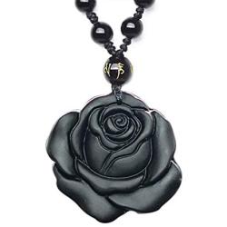 QIANXU Obsidian Pendant Necklace Black Rose Pendant Womens Jewelry Black Jewelry