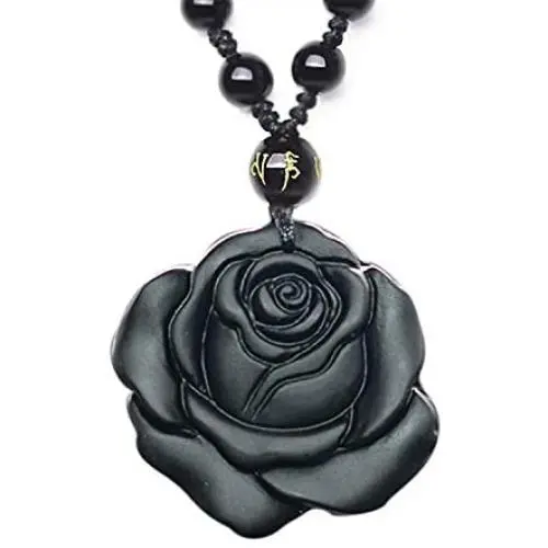 QIANXU Obsidian Pendant Necklace Black Rose Pendant Womens Jewelry Black Jewelry QIANXU Obsidian Pendant Necklace Black Rose Pendant Womens Jewelry Black Jewelry
