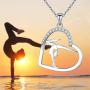 S925 Sterling Silver Gymnastics Sport Love Heart Charm Pendant Necklace Inspirational Jewelry Gifts for Women，Gymnasts, Coaches