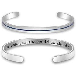 KUIYAI She Believed She Could So She Did Bangle Thin Blue Red Yellow Line Cuff for Women Female Officer Deputy Wife Police Office Gift Dispatcher Gift Firefighter Gift