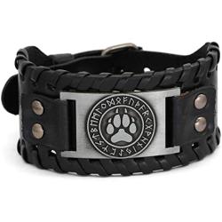 GuoShuang Viking Bracelet Norse Rune Bear Paw - Nordic Bracelet with Runic - Celtic Pagan Jewelry