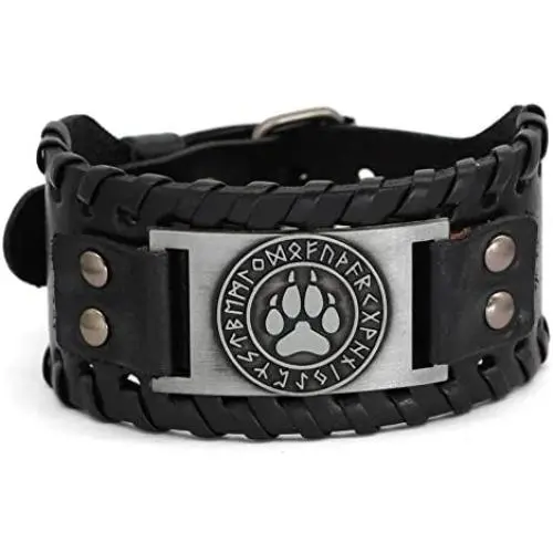 GuoShuang Viking Bracelet Norse Rune Bear Paw - Nordic Bracelet with Runic - Celtic Pagan Jewelry GuoShuang Viking Bracelet Norse Rune Bear Paw - Nordic Bracelet with Runic - Celtic Pagan Jewelry