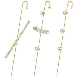 Ear Wrap Earrings - Elegant Crystal Craved Gold-tone Crawler Hook Earrings Classic Rhinestone Piercing Ear Cuff for Women Girls Wedding Delicate Wire Needle Studs Earrings