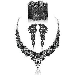 JOERICA Crystal Bridal Wedding Jewelry Set for Women Rhinestone Necklace Earrings Bracelet Set Gifts fit with Wedding Dress
