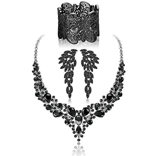 JOERICA Crystal Bridal Wedding Jewelry Set for Women Rhinestone Necklace Earrings Bracelet Set Gifts fit with Wedding Dress