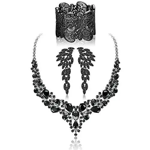 JOERICA Crystal Bridal Wedding Jewelry Set for Women Rhinestone Necklace Earrings Bracelet Set Gifts fit with Wedding Dress