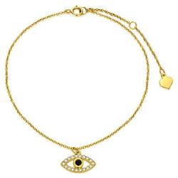 Yafeeso Solid 14K Gold Evil Eye Bracelet 5A Cubic Zirconia Link Protection Bracelet Anniversary Birthday Jewelry Gifts for Her, 6.5+2 Inch