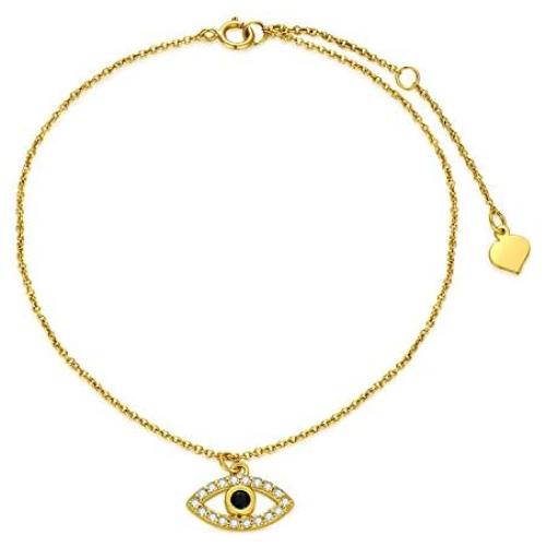 Yafeeso Solid 14K Gold Evil Eye Bracelet 5A Cubic Zirconia Link Protection Bracelet Anniversary Birthday Jewelry Gifts for Her, 6.5+2 Inch