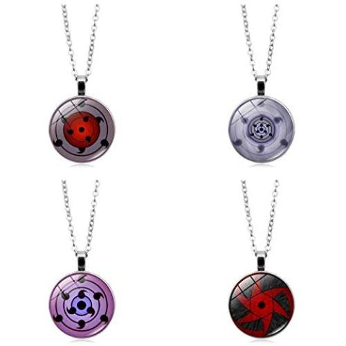 (4 Pack) Naruto Write Round Eye Pendant Chain Necklace - Metal