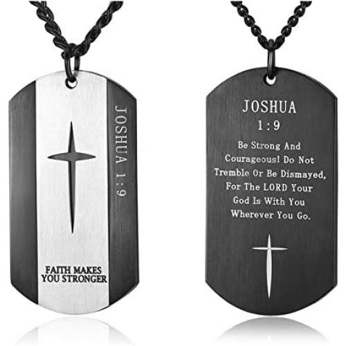 VI.SPORT Boys Stainless Steel Military Dog Tag Necklace Religious Egyptian Ankh Cross Pendant Girls Gifts for Men Women Jewelry Curb Chain
