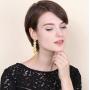 Geometric Metal Motif Linear with Chain Tassel Long Drop Polished Earrings