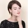 Geometric Metal Motif Linear with Chain Tassel Long Drop Polished Earrings