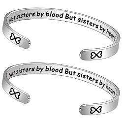 JQFEN 2 Pcs Womens Cuff Bracelet for Sister Friend Not Sisters by Blood But Sisters by Heart Jewelry Sister Friend Bangle