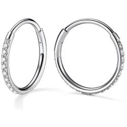 Vinjewelry Cubic Zirconia Hoop Earrings -2 PCS Cartilage Earrings Hoop for Women Girls 20G 316L Surgical Steel Plated 14K Hypoallergenic Huggie Earrings