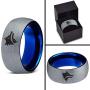 Wolf Wolfpack Pack Canine Dog Ring - Tungsten Band 8mm - Men - Women - 18k Rose Gold Step Bevel Edge - Yellow - Grey - Blue - Black - Brushed - Polished - Wedding - Gift Dome Flat Cut