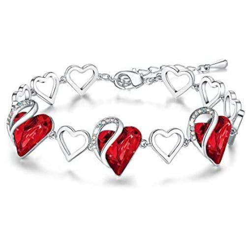 Leafael Infinity Love Heart Link Bracelet with Birthstone Crystal, Womens Gifts, Silver-Tone, 7'' with 2'' Extender
