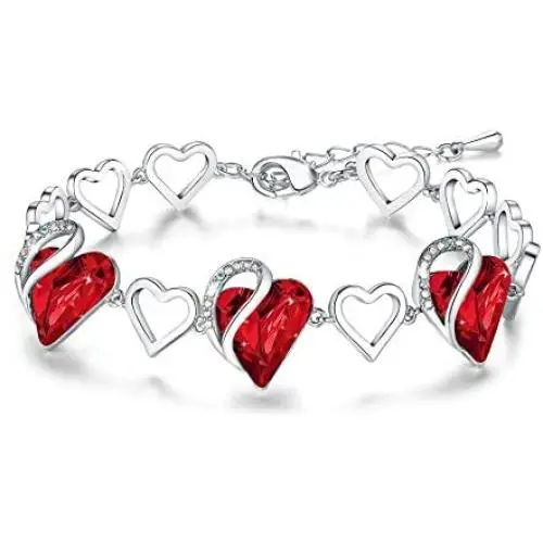 Leafael Infinity Love Heart Link Bracelet with Birthstone Crystal, Womens Gifts, Silver-Tone, 7'' with 2'' Extender Leafael Infinity Love Heart Link Bracelet with Birthstone Crystal, Womens Gifts, Silver-Tone, 7'' with 2'' Extender