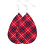 Buffalo Plaid Teardrop Dangle Earring Christmas Faux Leather Earrings Lightweight Handmade Leather Drop Earring for Women Xmas Jewelry Holiday Decor Accessory