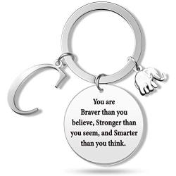 G-Ahora Elephant Keychain with Initial Elephant Charm You are Braver Elephant Gift for Women Girl